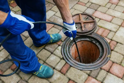 Plumber cleaning an outdoor sewer drain in Orlando
