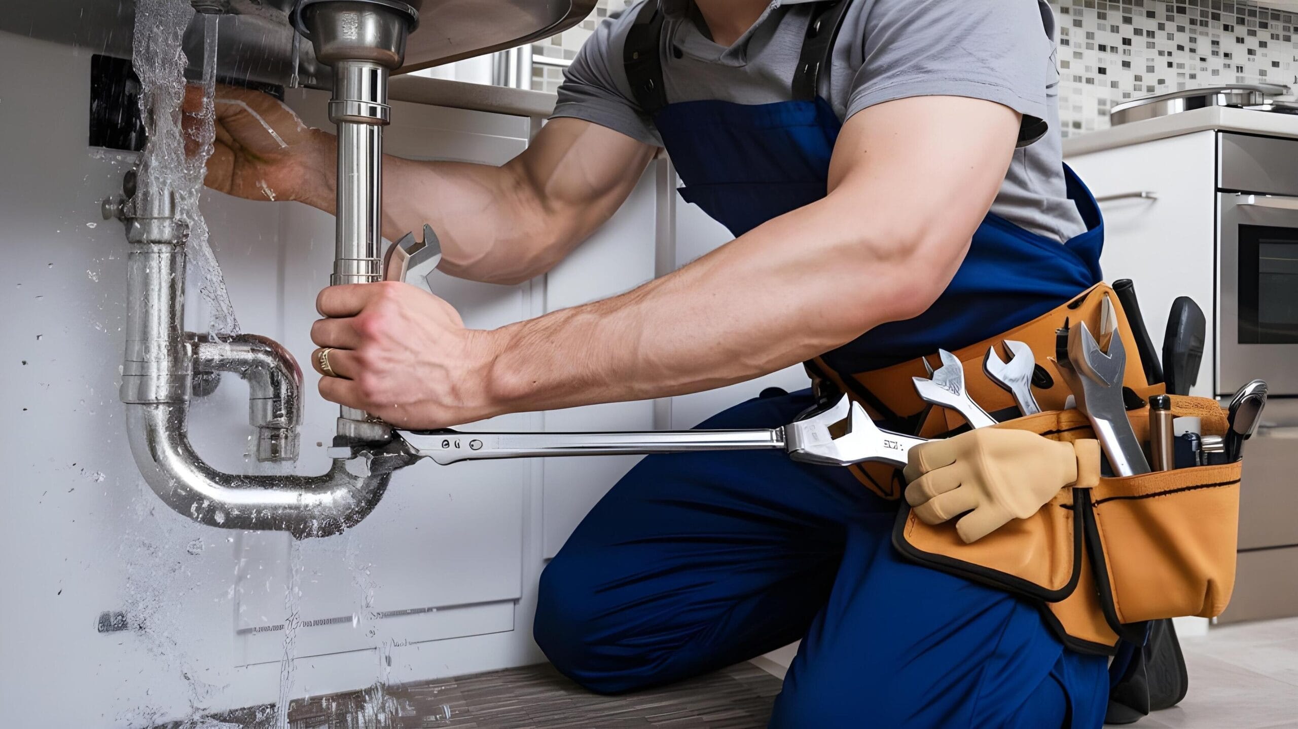 Plumber tightening a residential plumbing pipe in Orlando